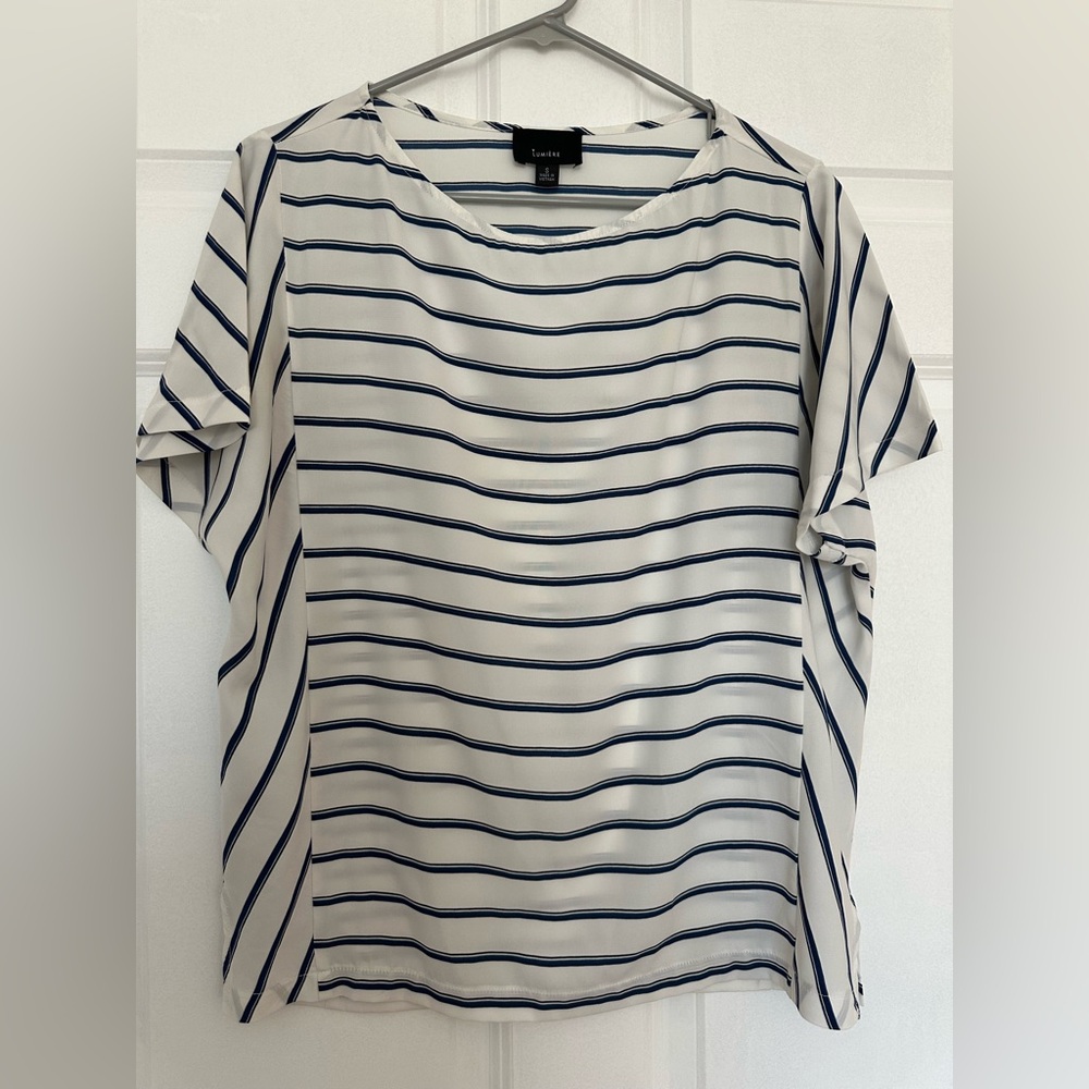 White and blue stripped blouse - Small